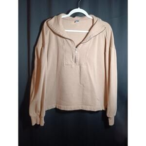 Old Navy Women’s Tan Brown Cropped 1/4 Zip Collar Sweatshirt Size Medium
